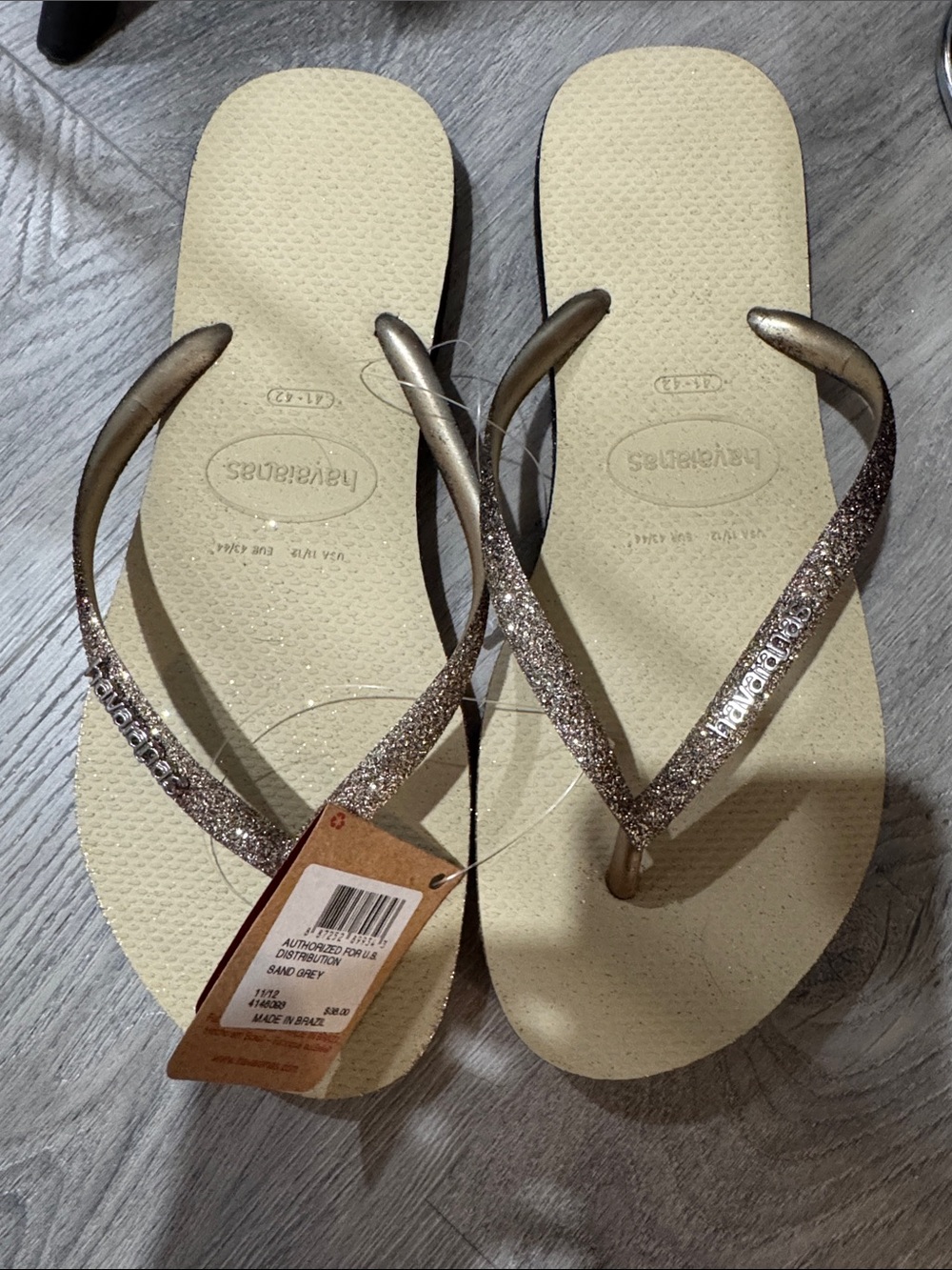 Havaianas Women's Sand Flip Flops with Gold Glitter Straps